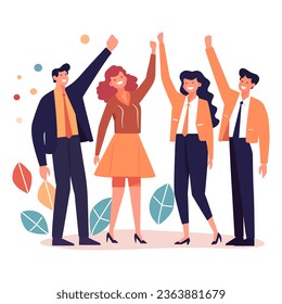 Business People Celebrating. Happy office workers, Business team members, Friendship, Success, celebrating, victory. Vector illustration