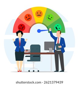 Business people celebrating success in collaboration working together. Happy business team on high performance gauge. Staff achievement or excellent job.
