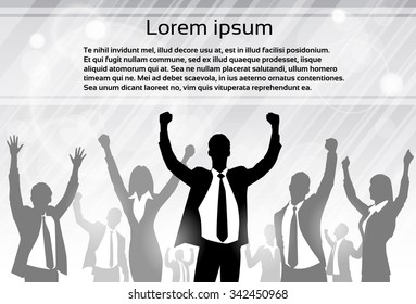 Business People Celebration Silhouette Hands Up, Businessmen Concept Winner Success Vector Illustration