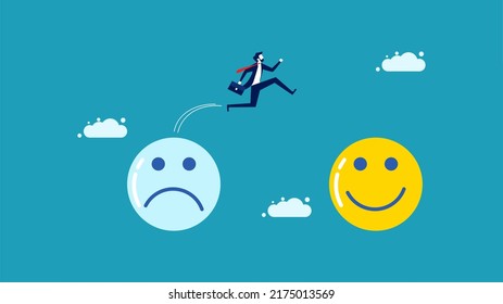 Business people change their attitude from negative to positive. business concept