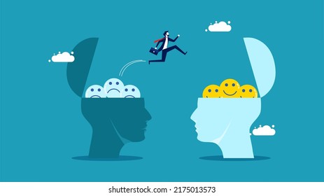 Business people change their attitude from negative to positive. business concept