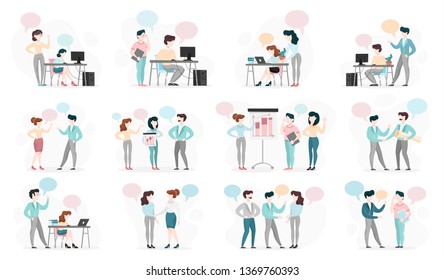 Business people character set. Person in suit doing different activities. Office presentation and finance operation. Vector illustration in cartoon style