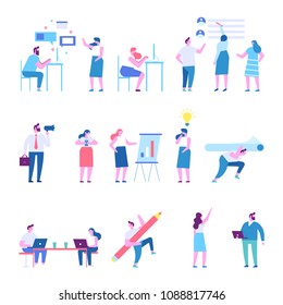 Business people character set.Teamwork. Working together in the company. Brainstorming, searching for new ideas solutions. Flat vector illustration isolated on white. 