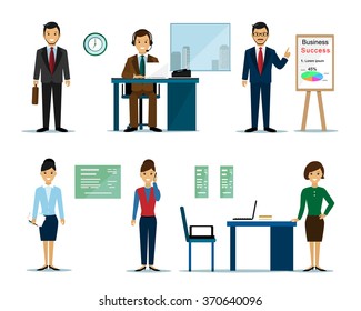 Business people characters: businessmen and businesswomen in the office. Flat style vector illustration