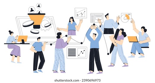 Business People Characters Engaged in Working Process Vector Illustration