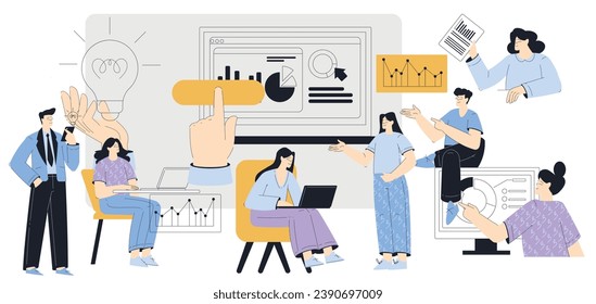 Business People Characters Engaged in Working Process Vector Illustration