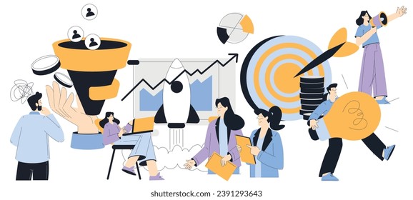 Business People Characters Engaged in Working Process Vector Illustration