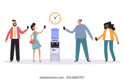 Business people characters having coffee break time lunch. Office life concept. Vector flat design graphic cartoon isolated illustration