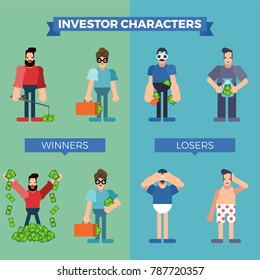 Business people characters, investors winner and loser