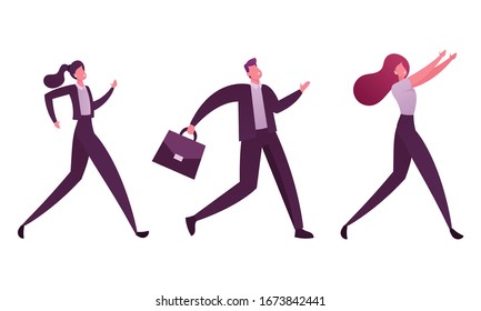 Business People Characters Running by Row Competing for Leadership in Office. Businessman and Businesswomen Acceleration, Career Boost, Race. Colleagues Chase Leader. Cartoon Vector Illustration