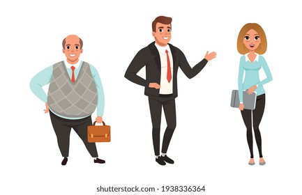 Business People Characters Set, Businessmen and Businesswoman Characters Dressed Office Clothes, Front View Cartoon Vector Illustration