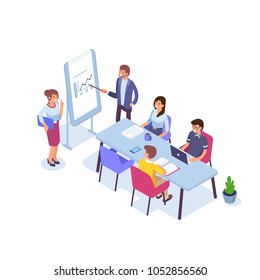 Business people characters set. Teamwork and partnership concept.  Flat isometric vector illustration isolated on white background.