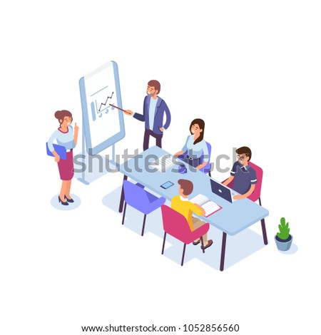 Business people characters set. Teamwork and partnership concept.  Flat isometric vector illustration isolated on white background.