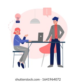 Business People Characters Working in Creative Coworking Space, Modern Office Interior Vector Illustration