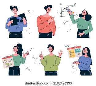 Business People Characters Working On Team. Business Project Management Teamwork Abstract Concept Vector Graphic Design Illustration