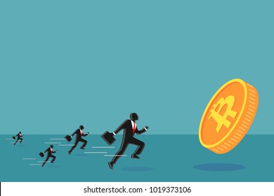Business people chasing bitcoin creative illustration