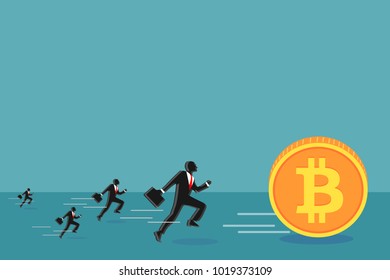 Business people chasing bitcoin creative illustration