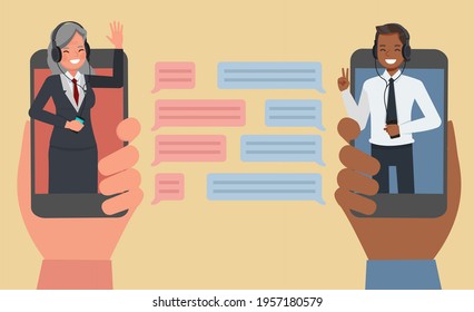 Business people chat on mobile phone character vector design. 