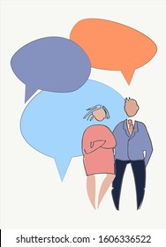 Business people chatting, presenting their ideas. People vector illustrations, speech bubbles with place for your text