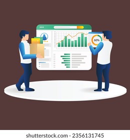 Business people are checking stock market. Vector illustration in flat style