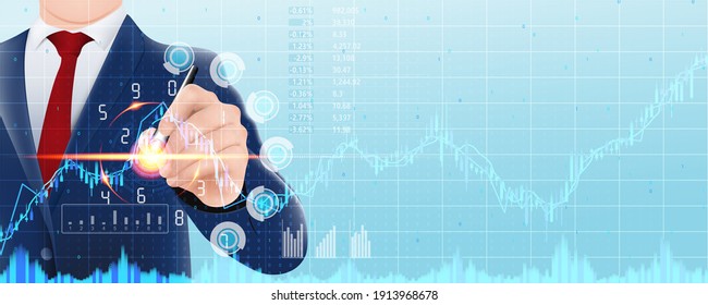 Business people choose trading, investment, business, finance, stock market on the screen showing statistics and business information. Concept business technology in the future for vector illustration