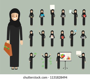 Business people chracter in office job collection. arab cartoon vector flat design.