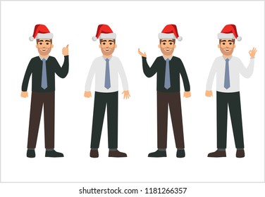 Business people in Christmas hats. Vector illustration of a flat design. flat character design gesture.