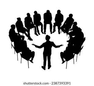 Business people circle meeting brainstorming session vector silhouette.	