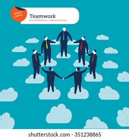 Business people circle on clouds. Vector illustration Eps10 file. Global colors. Text and Texture in separate layers.