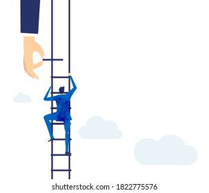 Business people climb up with ladder, way to success.