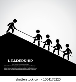 Business people climb to the top of the mountain, leader helps the team to climb the cliff and reach the goal, business concept of leadership and teamwork 