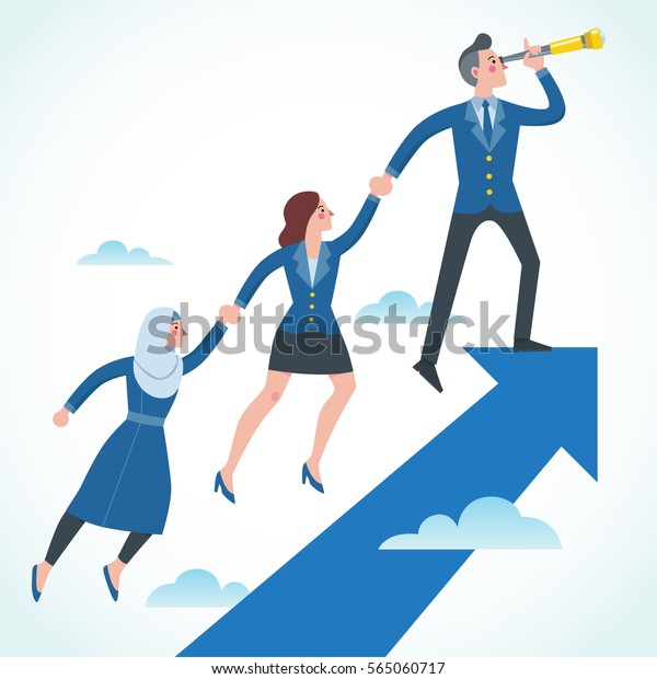 Business People Climb To The Top Of The Mountain, Businessman Leader ...