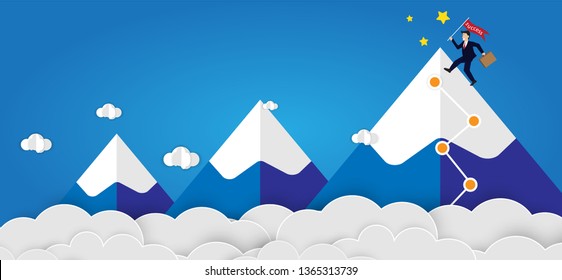 Business people climb to the top of the mountain,The cliff and reach the goal, business concept of leadership. Vector illustration.