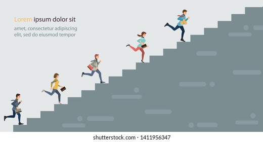 Business people climbing high stair. business competition concept vector illustration.