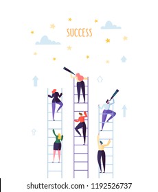 Business People Climbing on Ladder to Success. Competition Career Achieving the Goal Concept. Vector illustration