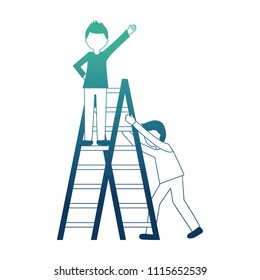 business people climbing stairs teamwork victory