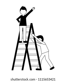business people climbing stairs teamwork victory