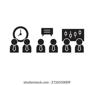 pessoas de negócios com relógio e candlestick ícones gráfico definir ilustração vetor