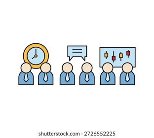 pessoas de negócios com relógio e candlestick ícones gráfico definir ilustração vetor