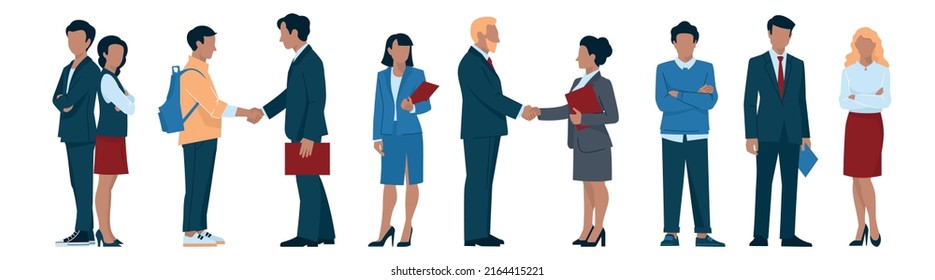 Business people. People in business clothes, office worker, politician, students, entrepreneur, businessmen. Vector image.