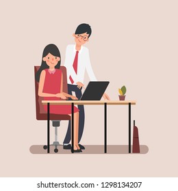 Business people co working character. Animation scene businessman assigns job to businesswoman. Animation scene for motion graphic.