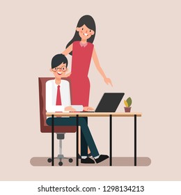 Business people co working character. Animation scene woman assign job to businessman. Animation scene for motion graphic.