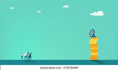 Business people and coin stack. Symbol of  growing business, looking for new investment, managing savings, bank worker, world currencies. Business concept illustration