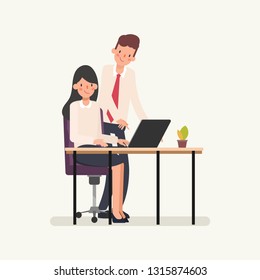 Business people colleague co working character. Animation scene businessman assign job to businesswoman. Animation scene for motion graphic.