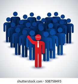 Business people collective concept in blue and red colors flat vector illustration