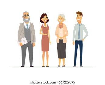 Business People - Colored Vector Modern Flat Design Composition Of Cartoon Characters. Make A Great Presentation With These Senior, Middle Aged Happy And Friendly Office Workers In Formal Clothes.