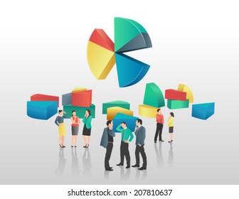 Business people and colourful pie chart on grey background