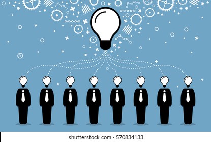 Business People Combining Their Ideas, Minds, And Thoughts To Create A Bigger And Better Idea. Vector Artwork Depicts Business Cooperation, Teamwork, Synergy, And Collaboration.