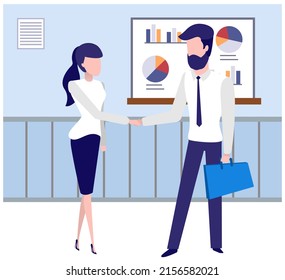 Business people communicating in office discuss statistics, analyze different charts and graphs. Financial accounting concept. Organization process, analytics, planning, report, market analysis