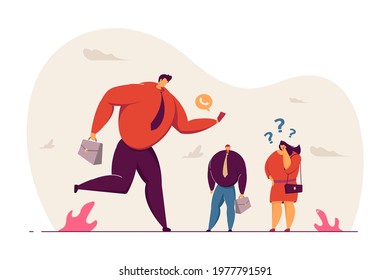 Business people communicating on way to work vector illustration. Hurrying man holding phone. Business lifestyle or modern technology concept for banner, website design or landing web page